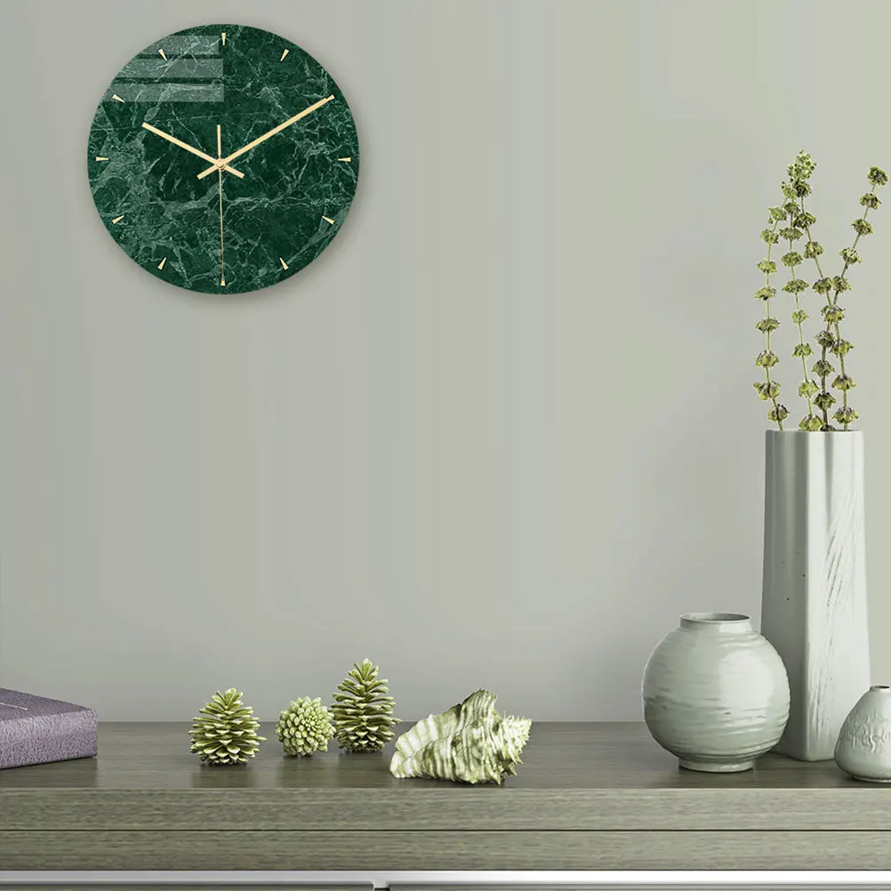 

1Pcs Marble Wall Clock Green Round Silent Non-Ticking Acrylic Decorative Clock Large Number for Home Living Room Office