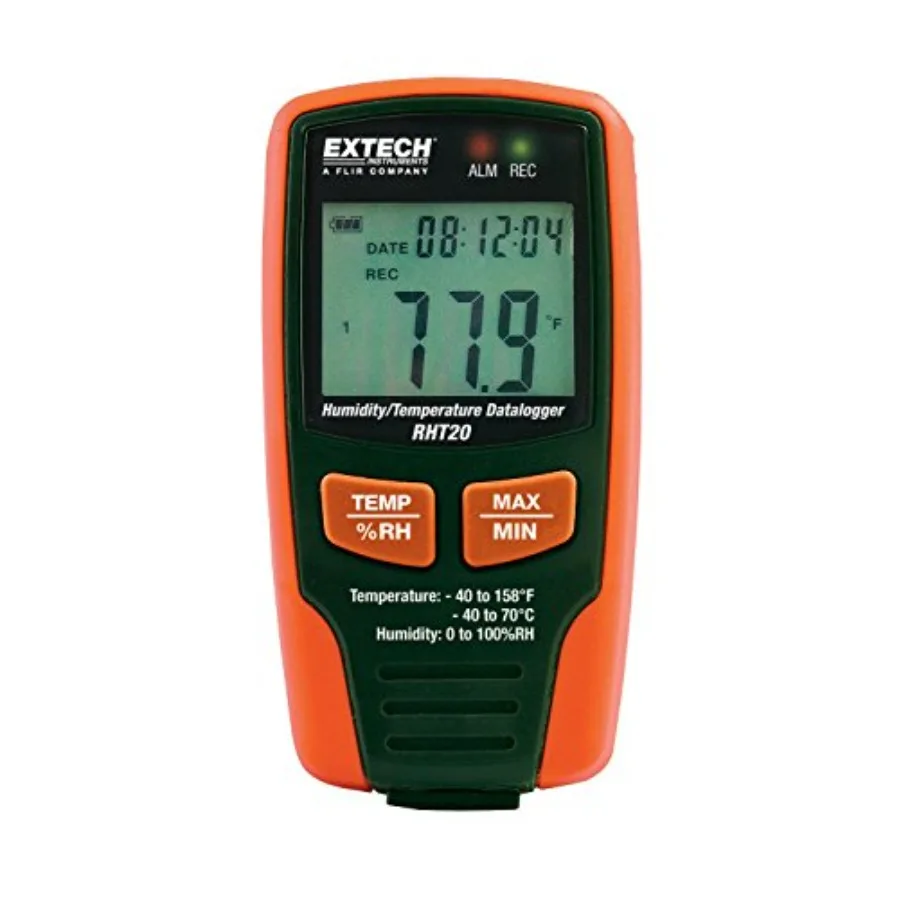 

Compact Indoor Air Quality Monitor with Humidity and Temperature Datalogger 16000 Reading Memory Dew Point Measurement Time/Dat