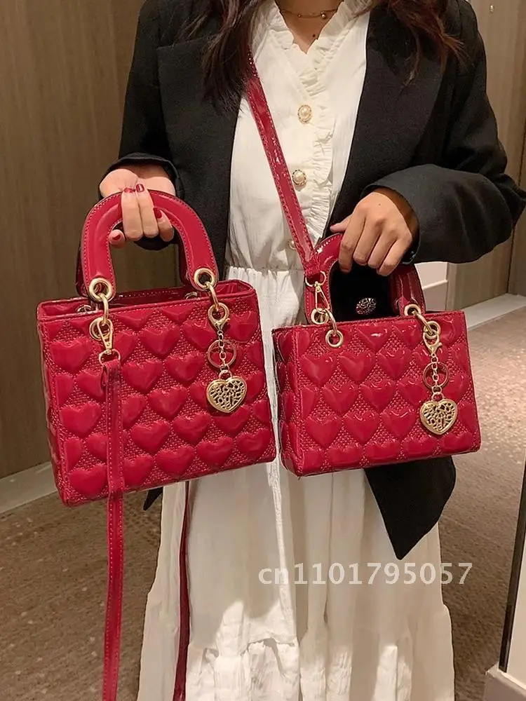 Red Bridal Handbag 2024 Fashion Women's All-Match Shoulder Messenger Bag Engagement Gift Wedding Bag PU Material Vintage Style