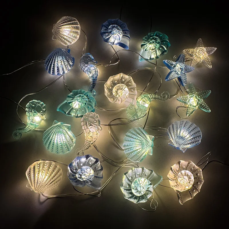 2 متر 20LED المحيط موضوع سلسلة ضوء صدف نجم البحر الجنية ضوء جارلاند الاطفال حورية البحر حفلة عيد ميلاد الحسنات تحت البحر ديكور