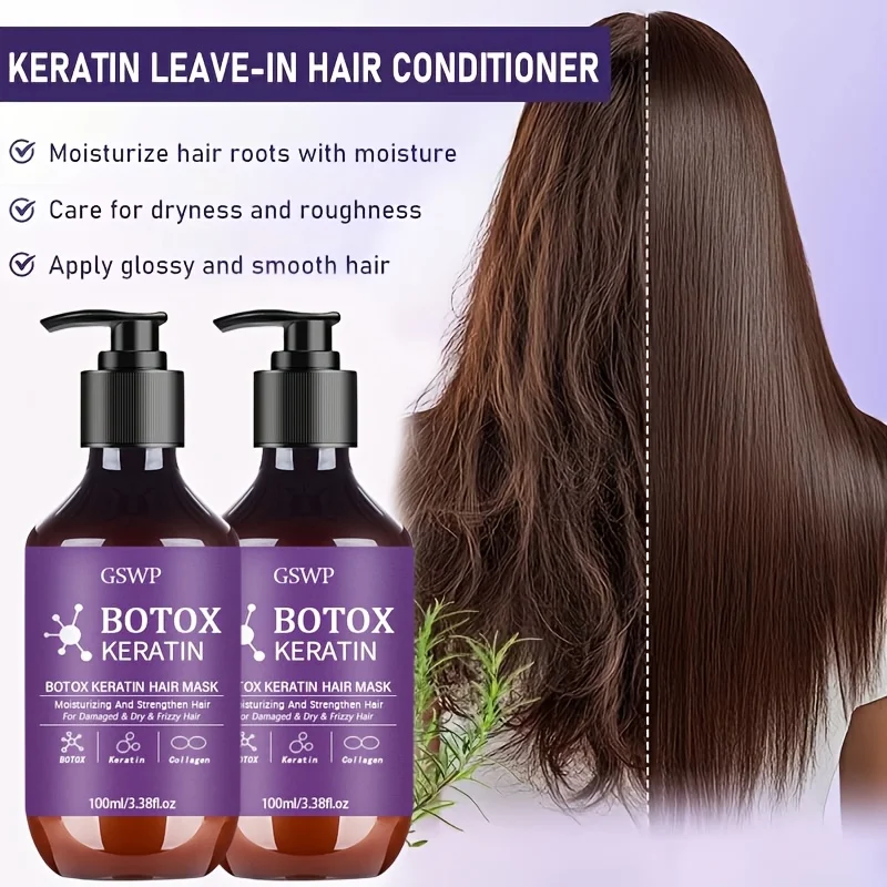 Máscara Capilar de Queratina GSWP Botox. Efeitos hidratantes e fortalecedores para cabelos danificados e secos, reduz o frizz e as pontas duplas. 100/200ML
