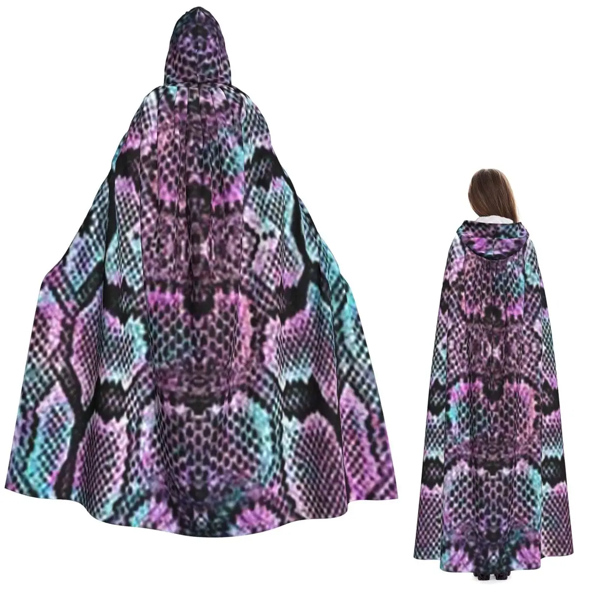 Snake Animal Texture Long Hooded Cloak Witch Medieval Costume Cosplay Cape Adult Unisex