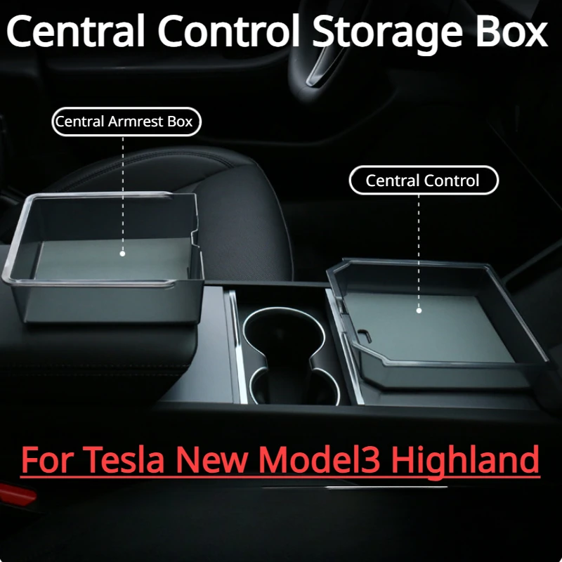 

Central Control Storage Box for Tesla New Model 3+ Ice Crystal Central Armrest Storage Box Silicone Pad New Model3 Highland 2024