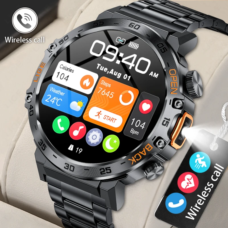 

2025 Смарт-часы для мужчин 360*360 AMOLED HD экран водонепроницаемые спортивные часы для фитнеса фонарик новые мужские умные часы для Andrio IOS