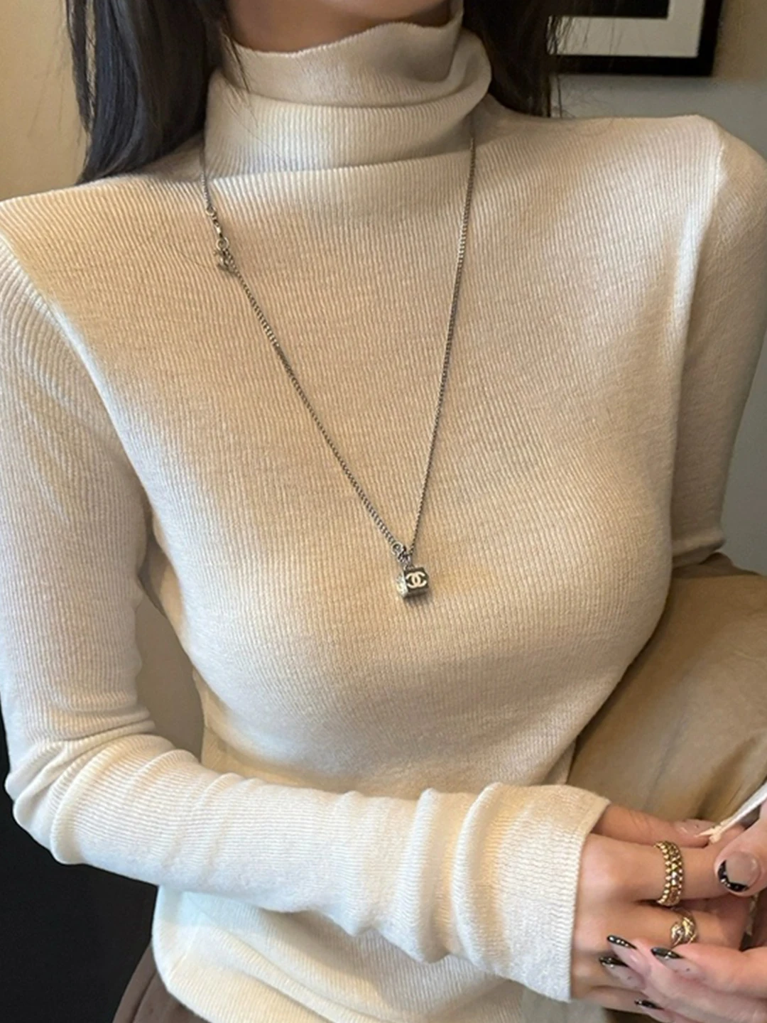 

Women's High Collar Knitted Sweater Slim Fit Inner Wear Fashionable Autumn Winter Top Long Sleeve Casual Style Stackable Neck