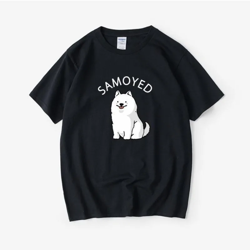 

Новая футболка Samoyed с милым рисунком собаки на шнуровке, футболка Samoyed с короткими рукавами, свежая одежда для мужчин и женщин с круглым вырезом