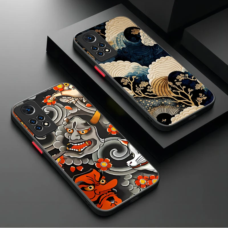 우키요에 사무라이 바다 파도 케이스 샤오미 레드미 노트 14 13 12 11 프로 플러스 5G 12S 11S 10S 10 9 레드미 14C 13C 12C 12 4G A3 A3X 에튀이