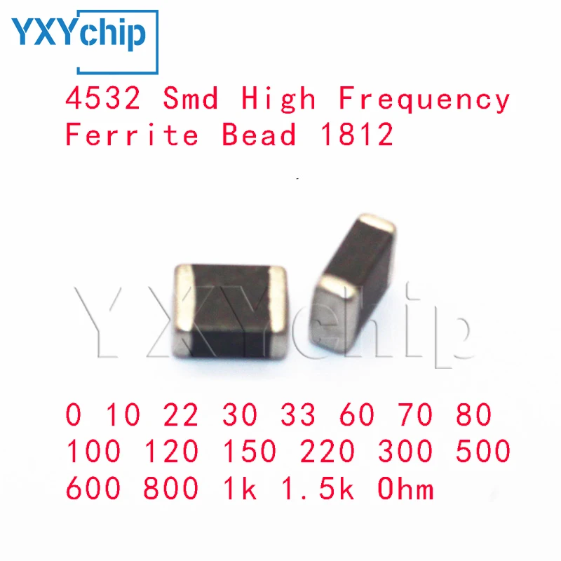 20pcs 4532 Smd High Frequency Ferrite Bead 1812 0 10 22 30 33 60 70 80 100 120 150 220 300 500 600 800 1k 1.5k Ohm High Current