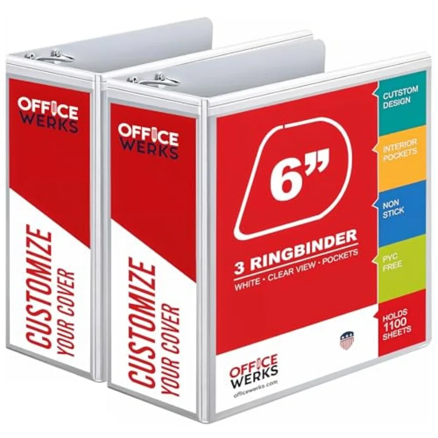 

2 Pack of 6 Inch 3 Ring Binder with Locking Angle D Rings Professional Heavy Duty Large Storage Binder with Pockets Fits 8.5 x