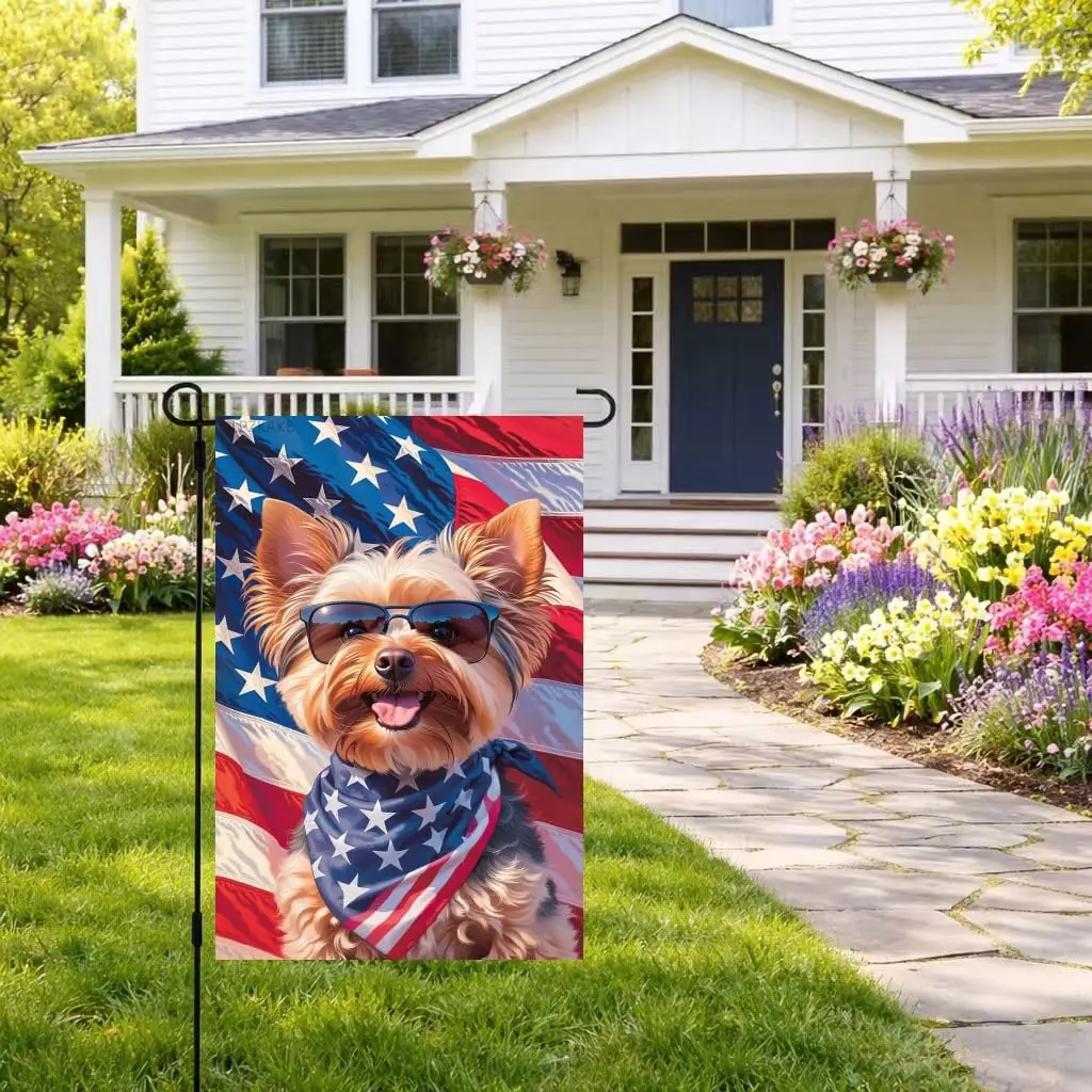 4th of July Yorkshire dog Dog Garden Flag American Flag Welcome Small Yard Flag 12x18 Inch Double Sided Patriotic Dog Decor  yyi
