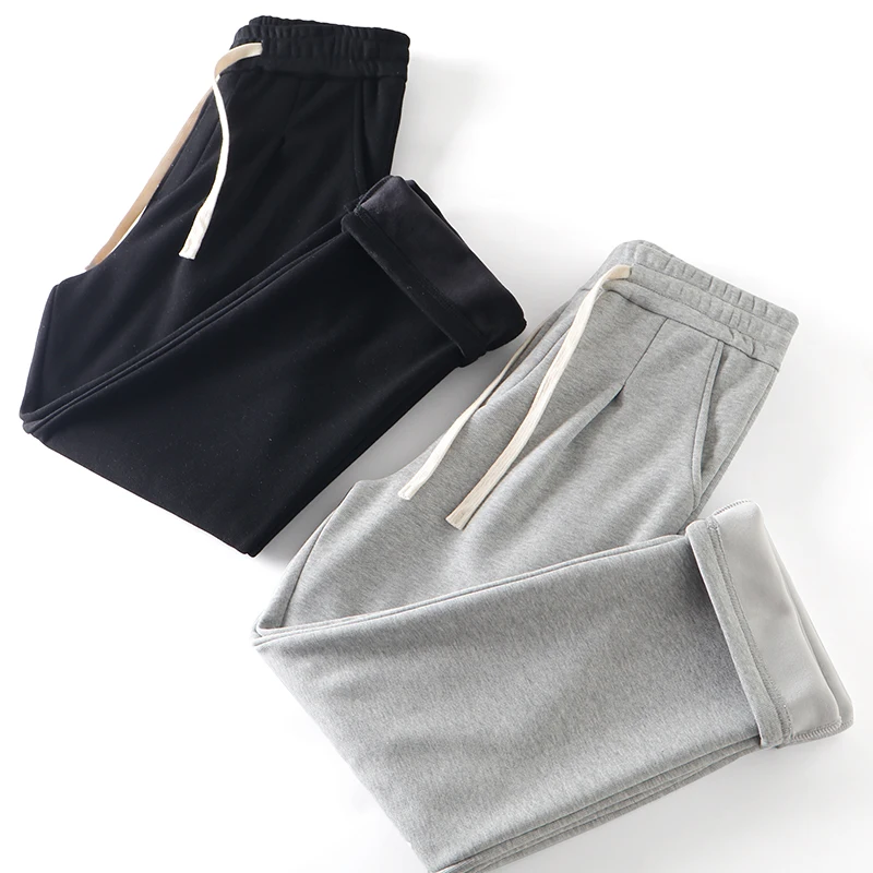 

Американские трикотажные прямые спортивные спортивные штаны на подкладке для мужчин, повседневные брюки, осенне-зимние длинные брюки