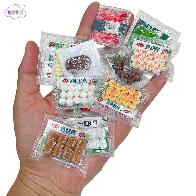 1:12 Dollhouse Simulation Hot Pot Meatballs Beef Ball Steak Fish Ball Ingredients Kitchen Miniature Hot Pot Food Model Decor Toy