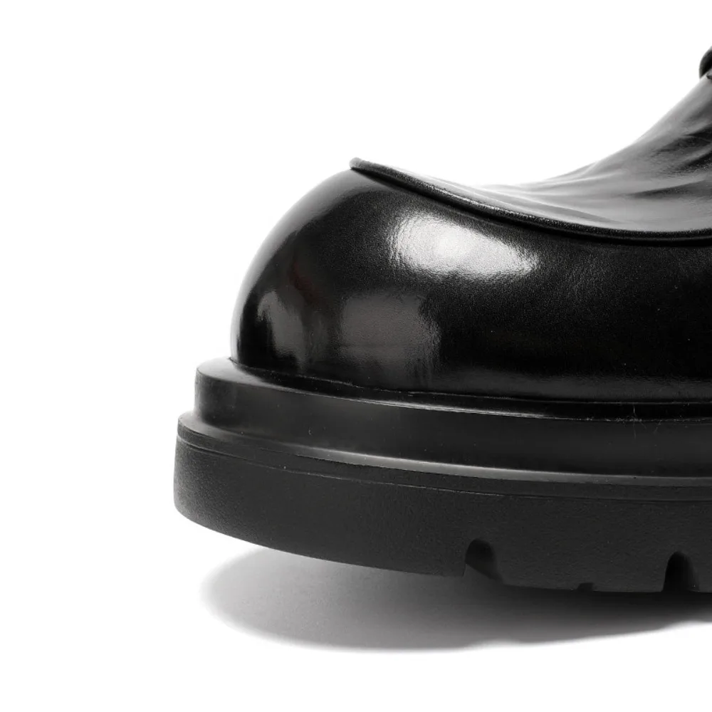 Summer Full Grain Calfskin Leather Men's Dress Shoes Business Casual Non Slip Thick Sole Lazy Slip on Big Toe Soft Shoes