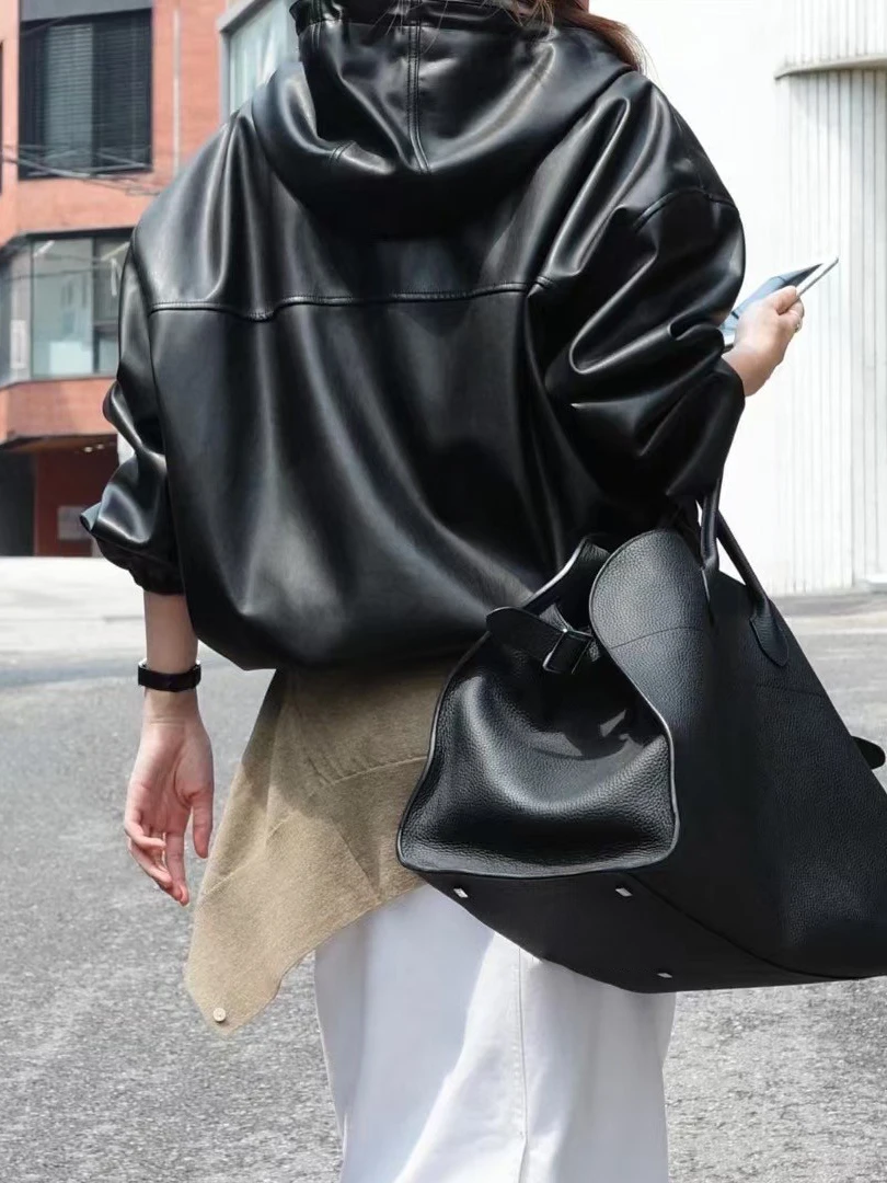 Coreano Sle Retro Street Faion con cappuccio in pelle PU Jaet donna sciolto Sli abbigliamento da moto Jaet