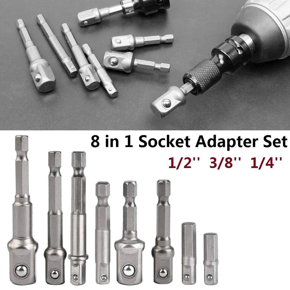 2/3/8pcs Chrome Vanadium Steel Socket Adapter Extension Drill Bit Hex Shank To 1/4\