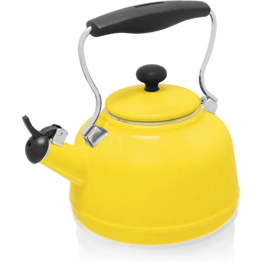 

Vintage Series 1.7 QT Tea Kettle with Whistling Feature Premium Enamel on Carbon Steel for Even Heating and Quick Boil Ideal fo