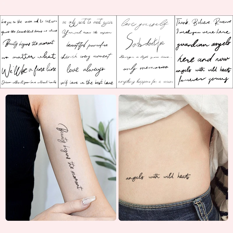 Tatuaje temporal impermeable para niñas y mujeres, tatuaje de 4 piezas con letras en inglés, ancla, pájaro volador, pegatina falsa