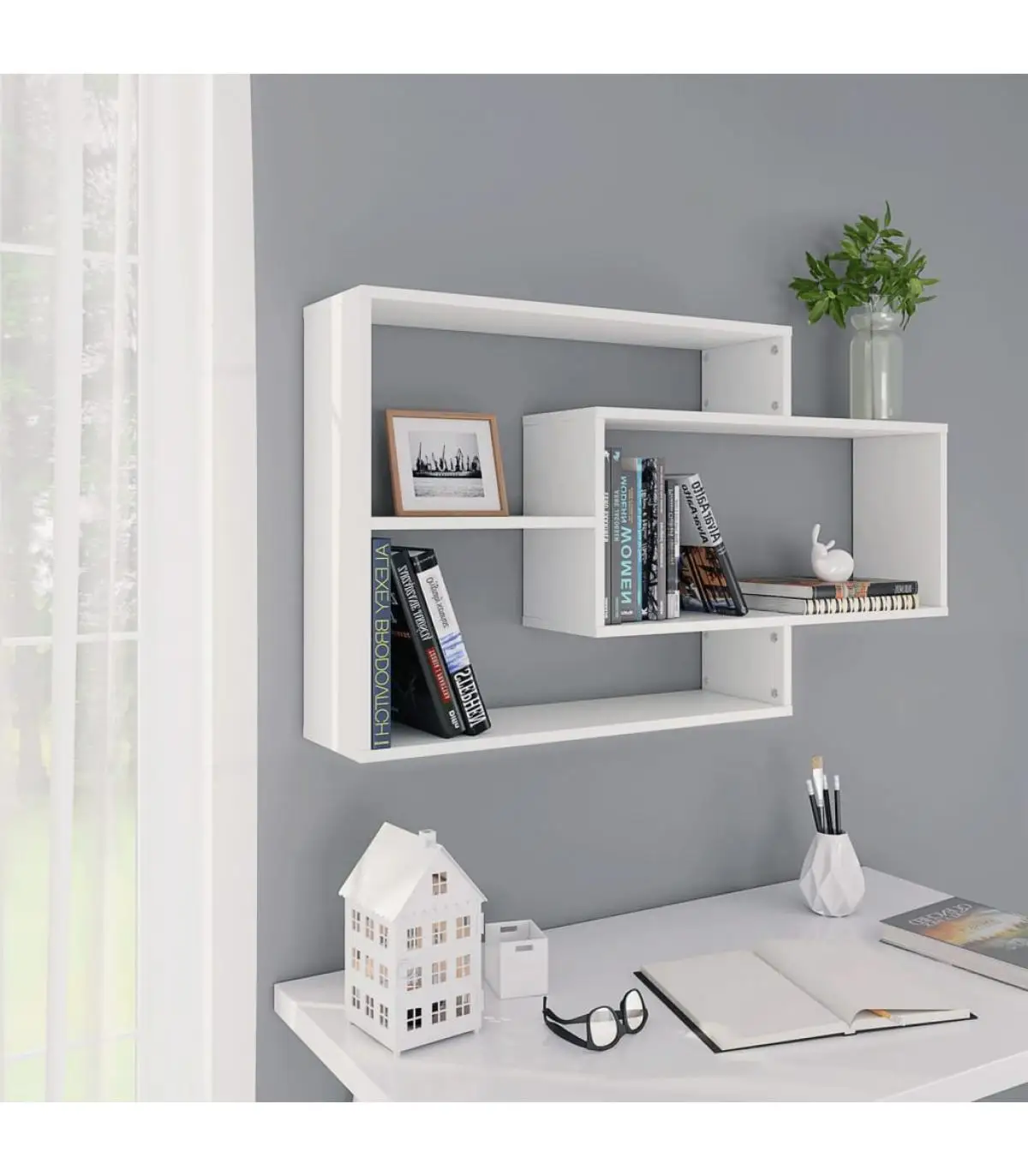 Shelves and shelving white plywood wall shelves 104x20x58,5 cm