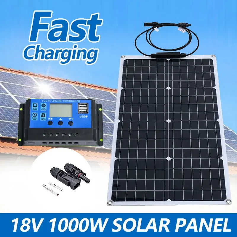 1000W Solar Panel Kit Flexible Solar Panel 18V High-Efficiency Battery Charger Mobile Energy Storage Power Supply Solar Charging