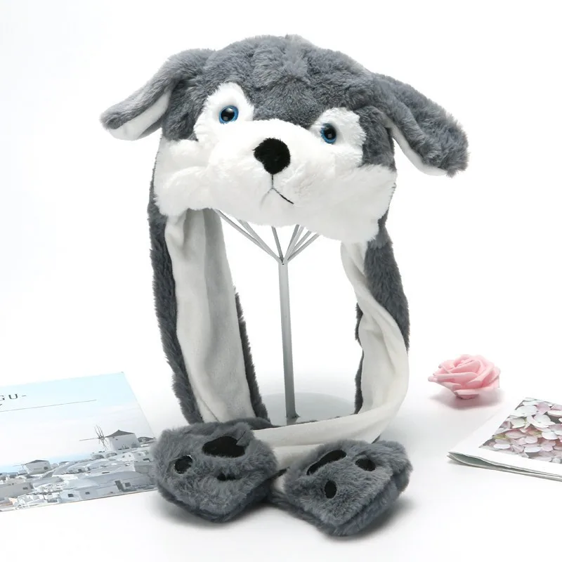 

Warm Winter Dog Head Ear Moving Hat Youth Fashionable Animal Head Cover Interactive Adjustable Ear Hat for Men And Women