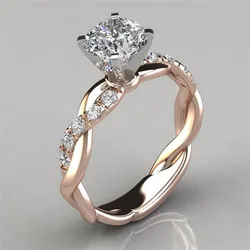Cross-twisted Zircon Ring Moissanite Plated Infinity Ring Two-color Princess Square Zircon Ring Jewelry Plated with 18k Wedding