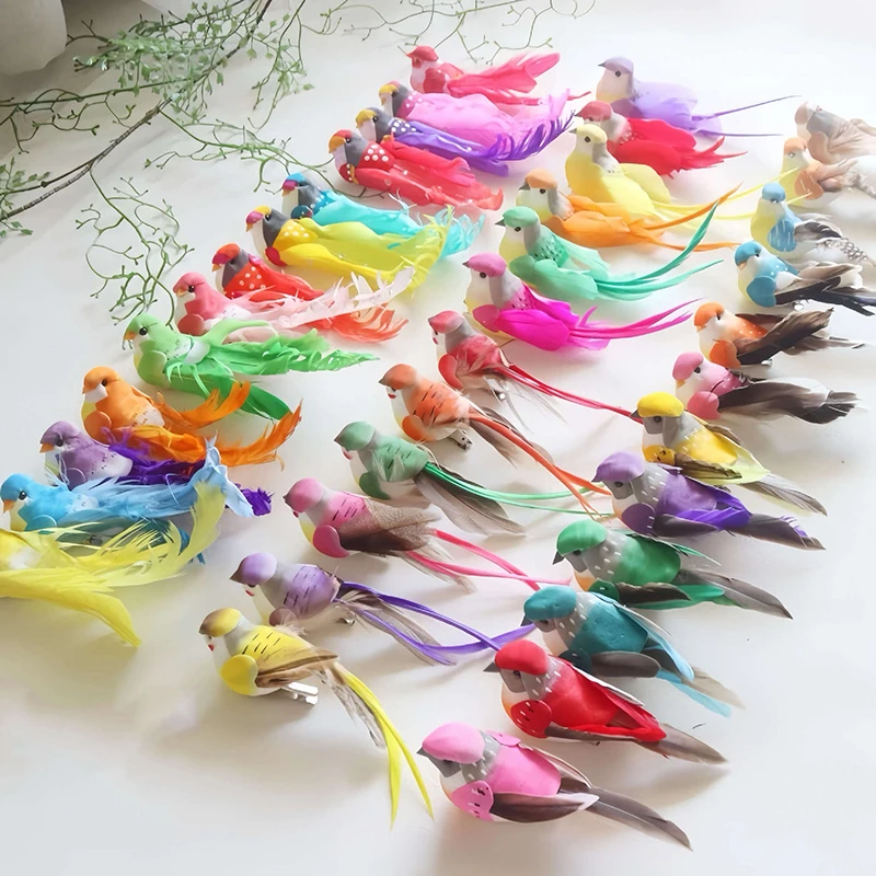 Multicolor Birds Figurines Christmas Home Decoration Simulation Feather Birds With Clips For Garden Lawn Tree Decor Handicraft