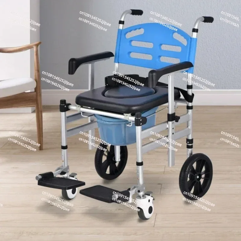 Shower Commode Toilet with Wheels,Hand Pushed Adjustable Height, No Installation  Portable Shower Chair, Commode Chair on Wheels