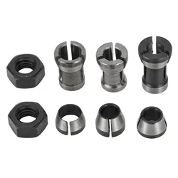 8pcs 6mm 6.35mm 8mm Router Bit Collet Chuck Adapter Clamping Nuts For Engraving Trimming Machine Router Milling Cutter Access