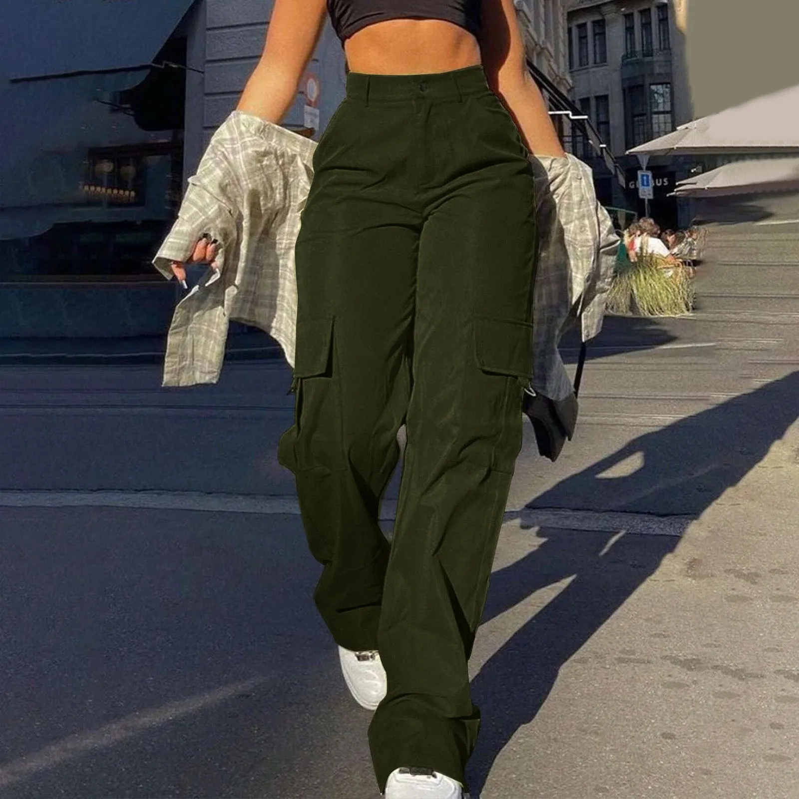 

High Waist Slimming Loose Khaki Jeans for Women Xmas Gift Christmas Y2K Clothing Street Fashion Workwear Straight Trousers