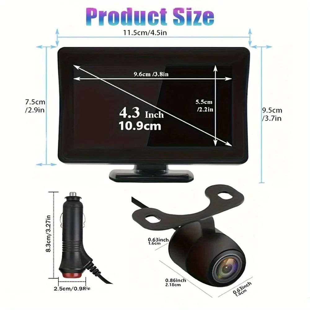 Backup Camera Deluxe Package Includes a 4.3INCH Screen And a 480P Night Vision Camera,Easy Plug And Play with No Wiring Required