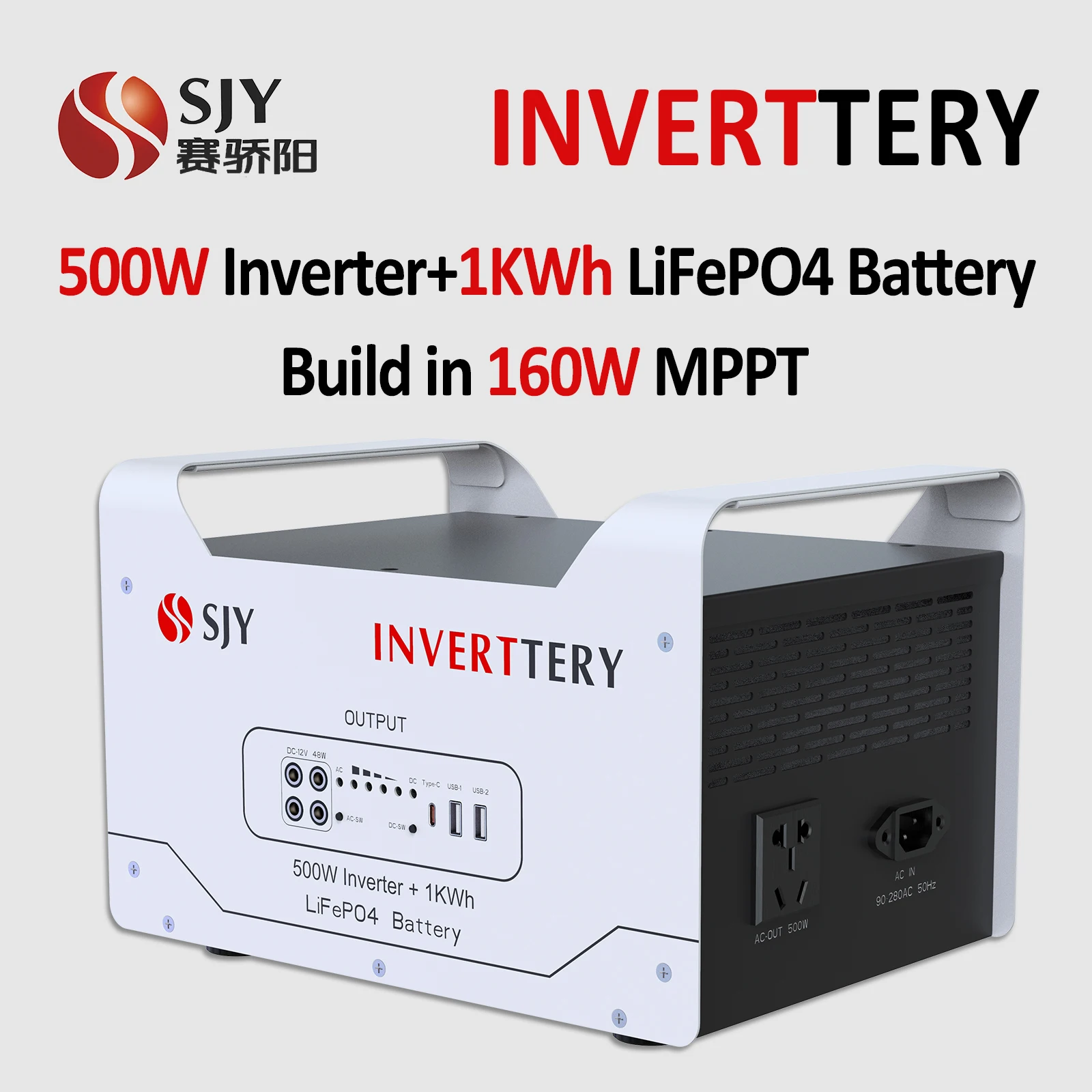 1kWh LiFePO4 UPS Protable Power Station, 500W Pure-Sine MPPT Solar Generator, AC 220V Type-C DC Outputs, Off-Grid Power Bank