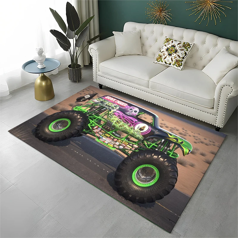 Cartoon Monster Truck Jam Non-Slip Area Rug for Living Room Bedroom Playroom,Decorative Carpet Floor Mat for Home Decor Holiday