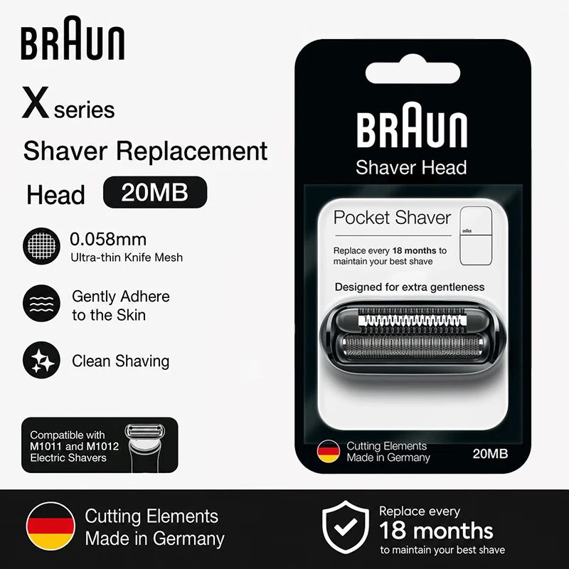 Braun 20MB Replacement Shaver Head Foil Cutter German Steel Travel Men Grooming Shaver Head Compatible Series X M1011 M1012