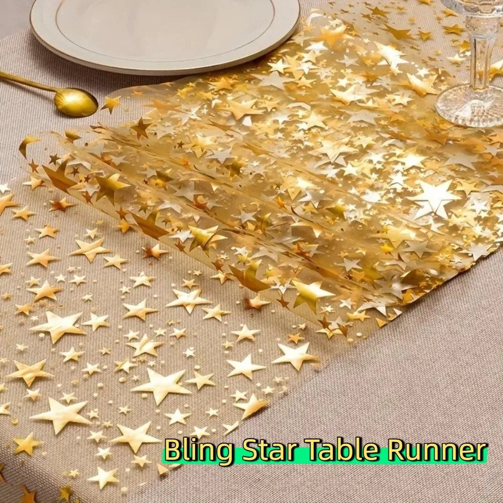

Sheer Mesh Bling Star Table Runner Star Pattern Shimmery Birthday Table Flag Romantic Polyester Table Cloths Dinner Table