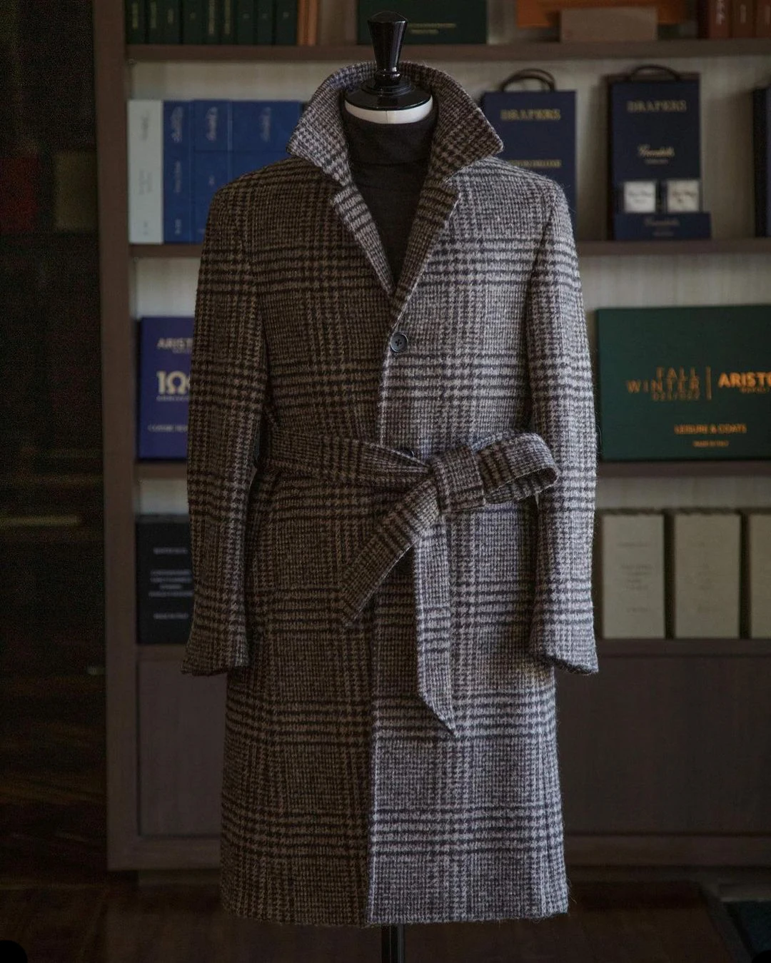 Plaid Houndstooth With Belt Men Coat Tailor-Made One Piece Men Blazer Overcoat Jacket Winter Wedding Groom Causal Prom Tailored