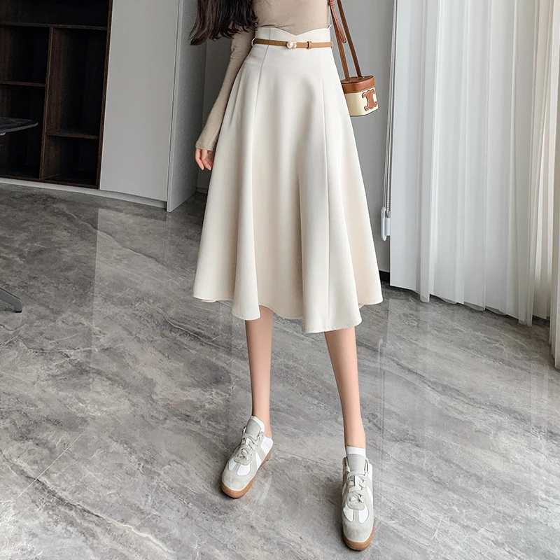 

Ladies Elegant Fashion Large Hem Pleated Long Black Skirt Women Clothes Girls Korean Skirts Chic Casual Faldas Largas Py6402