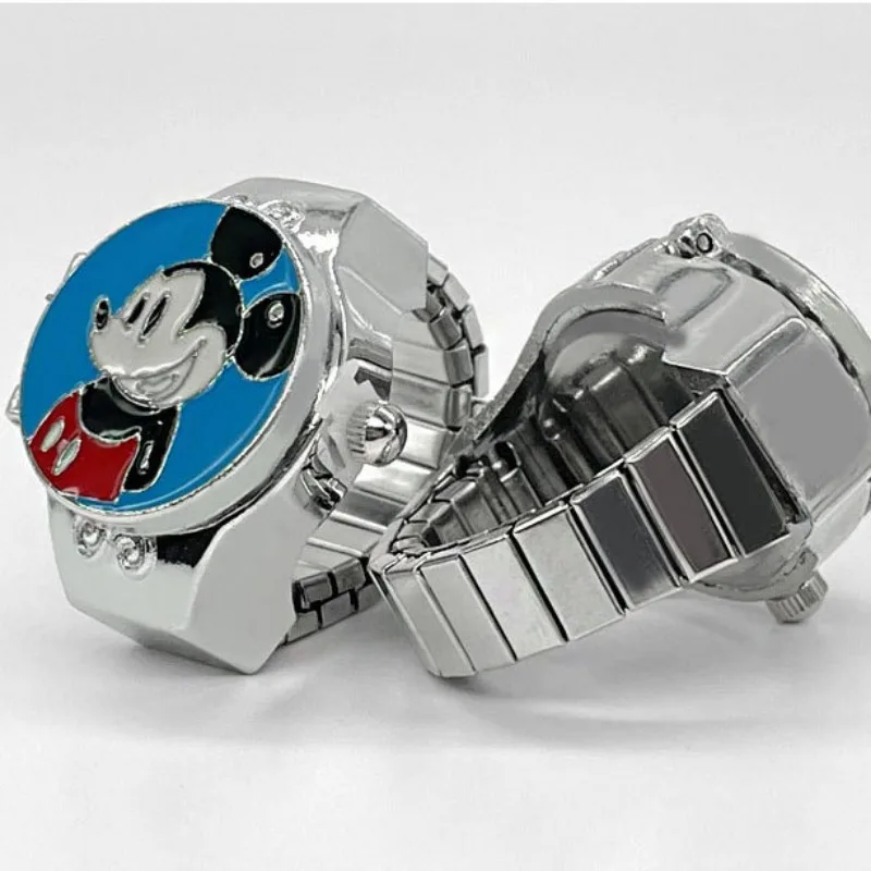 Disney Mickey Mouse Finger Watch Cartoon Mini Elastic Strap Watches Couple Rings Jewelry Clock Men Women Cute Anime Watch Ring