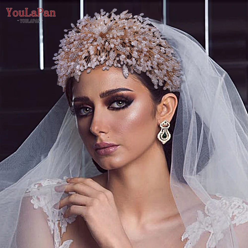 YouLaPan Handmade Gold Color Bridal Tiaras Headband Sparkling Crystal Wedding Hair Tiara Bridesmaid Prom Gift Hair Jewelry HP397