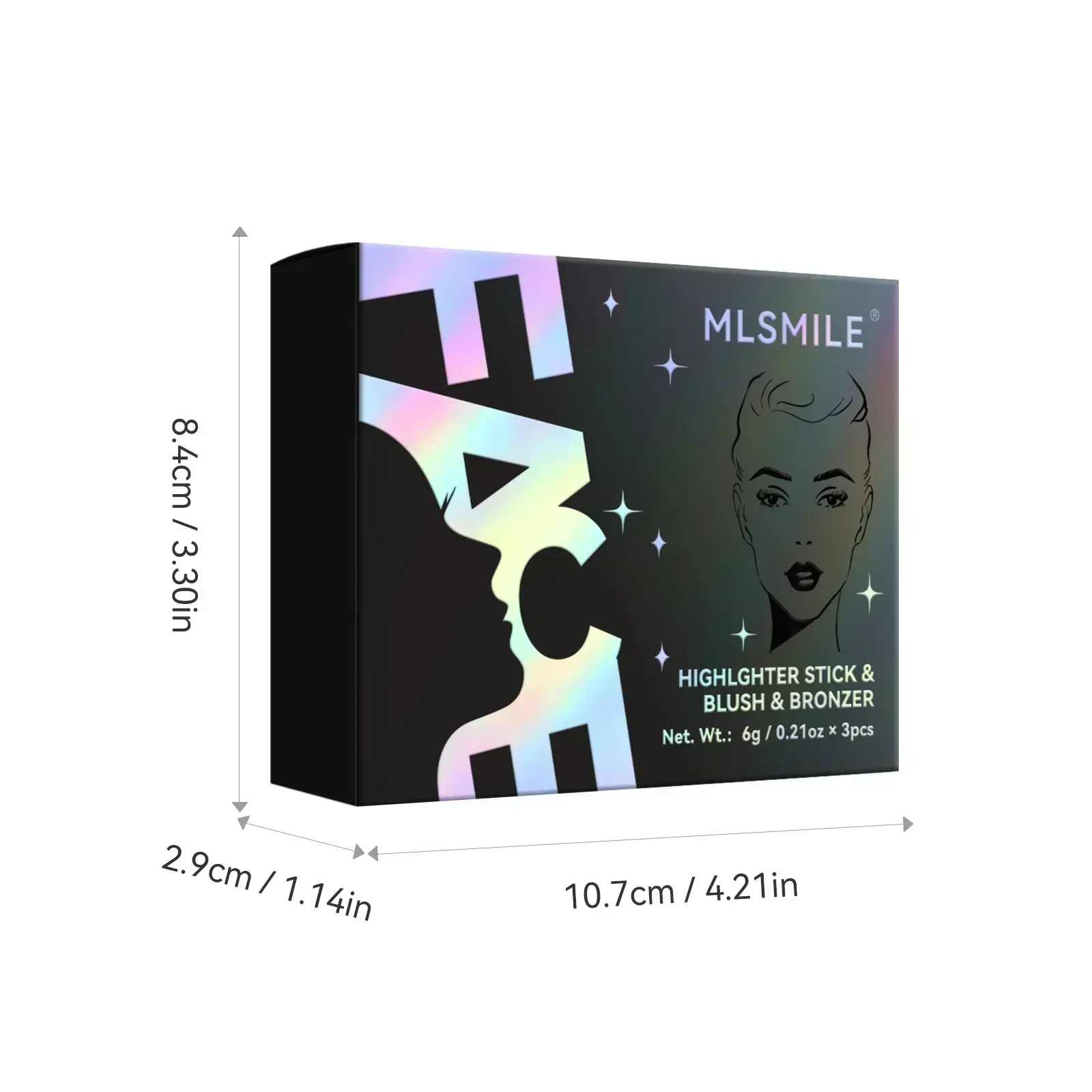 MLSMILE 3색 천연 페이스 메이크업 스틱 세트 다기능 하이라이트 블러쉬 방수 오일 컨트롤 패션 화장품 6g * 3