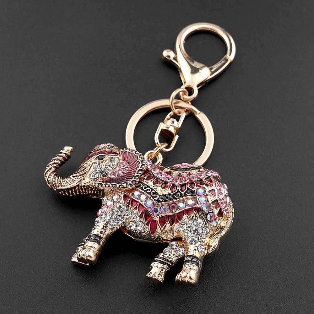 Bunter, funkelnder Kristall-Elefant-Schlüsselanhänger für Damen und Herren, Glücks-Tier-Taschen-Accessoire, Vintage-Charm-Schlüsselanhänger, Schmuck, Geschenke – Detail 5