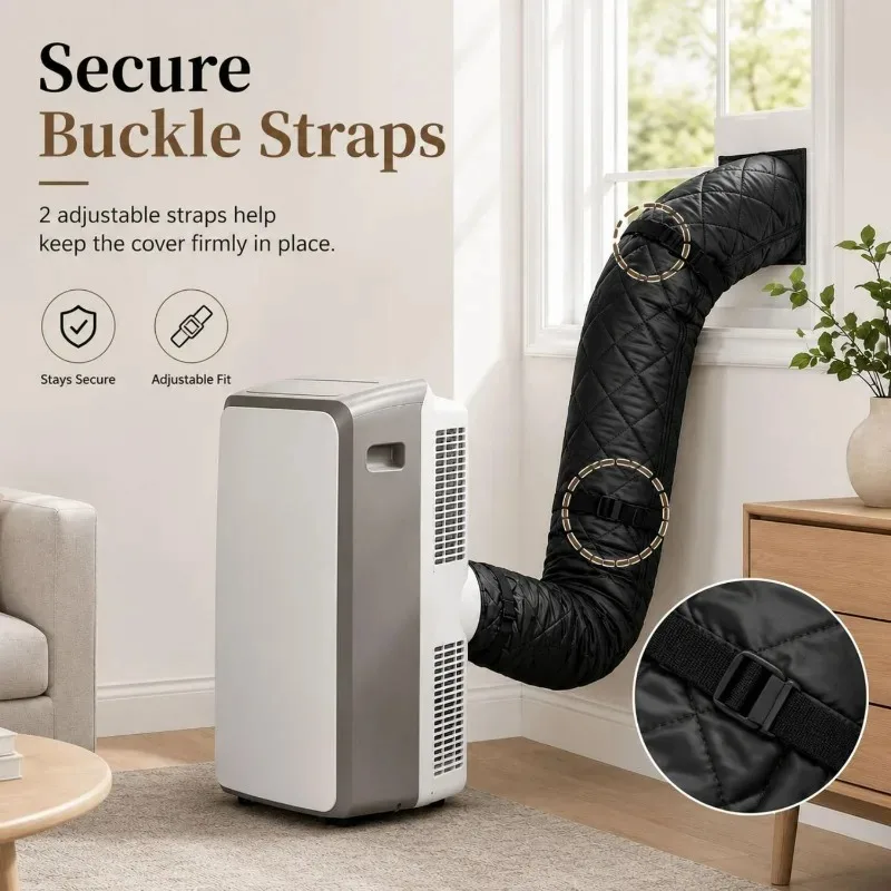Portable AC Exhaust Hose Insulation Wrap Oxford Cloth Heat Shield Waterproof Wear Resistant Zipper Velcro Closure Fixing Straps