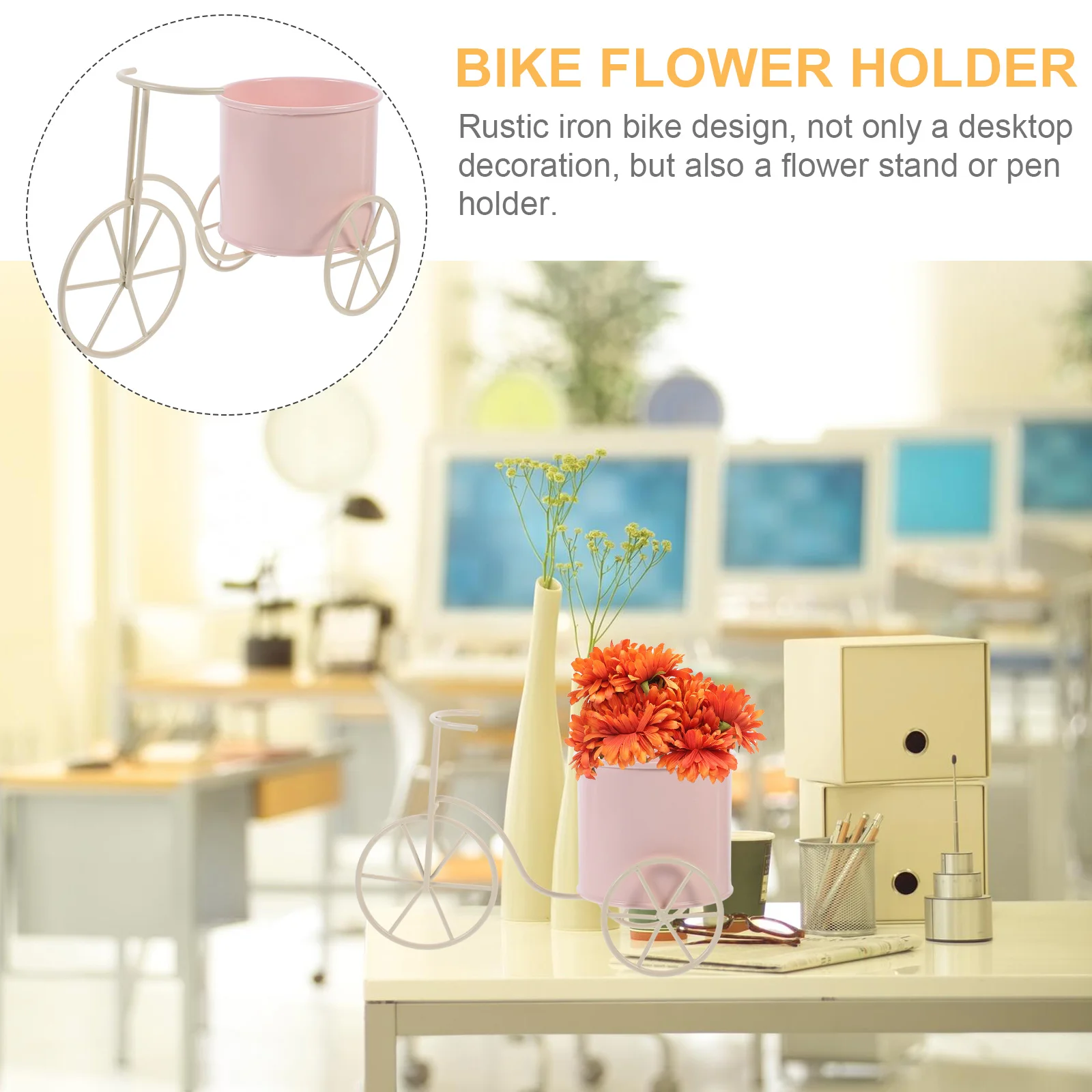 Bike Flower Pot Bicycle Planter Metal Tricycle Plant Stand Succulent Container Flower Vase Pencil Cup Desk Pen Organizer Office