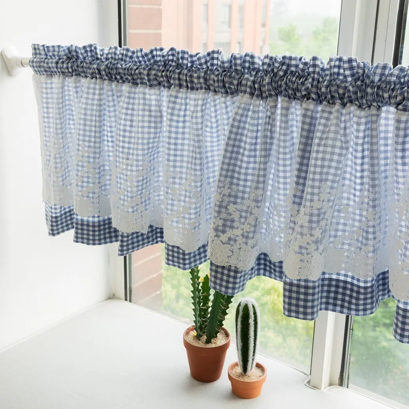 

Buffalo Check Window Valance, Lace Curtain Tiers, Rod Pocket, Plaid Gingham, Kitchen, Farmhouse, Living Room, Cafe