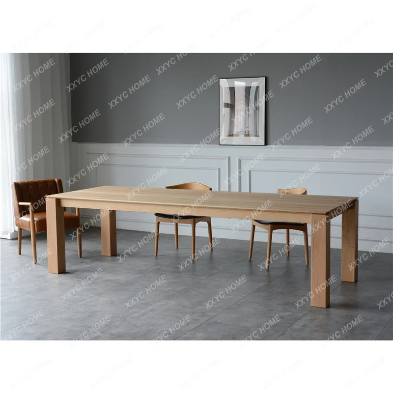 A  solid wood large board dining table, simple modern  log white oak rectangle