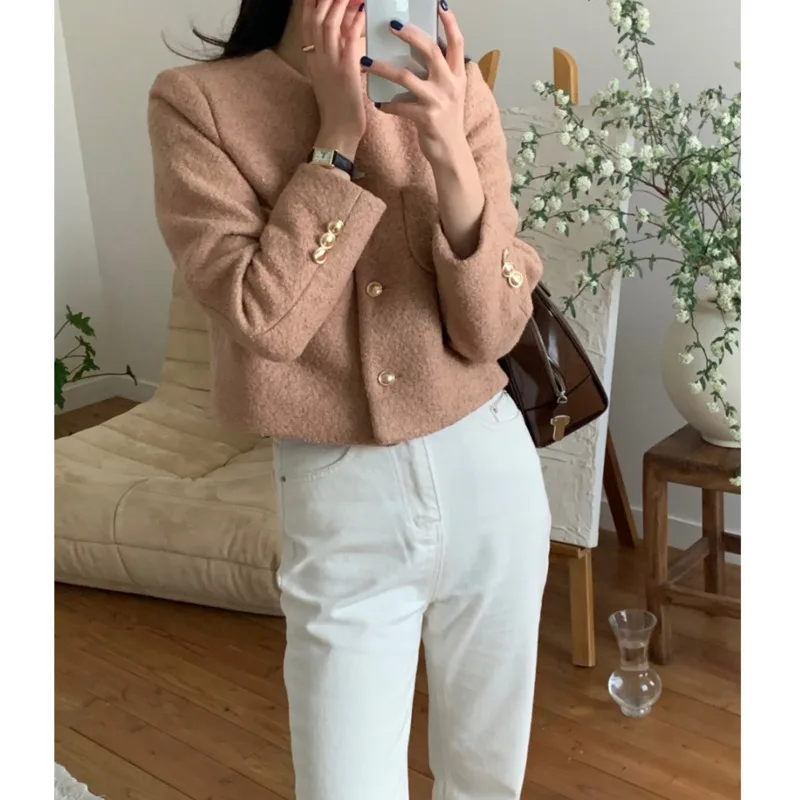 Autumn Winter French Vintage Fragrance Coat For Women Temperament High Quality Korean Casual Single Breasted Tweed Cardigans