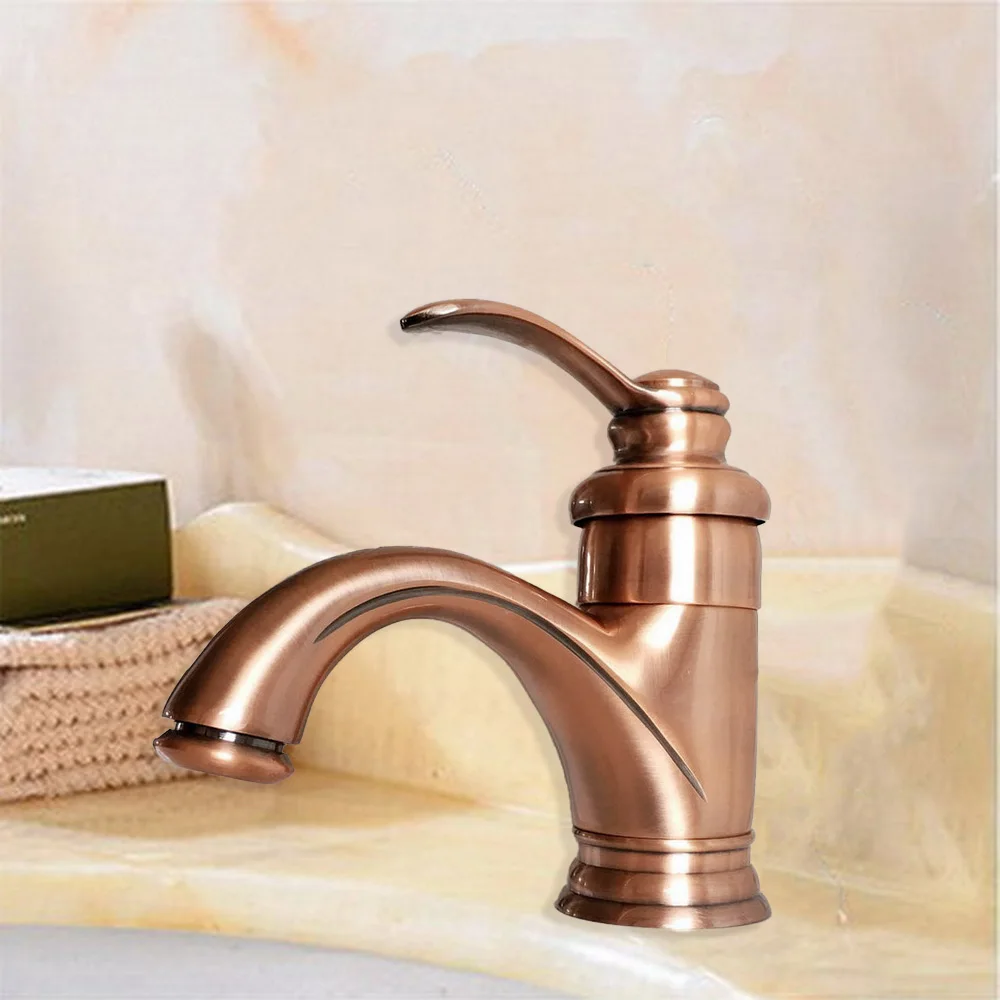 

Античный красный медный латунный смеситель для ванной комнаты с одной ручкой, смеситель для раковины и раковины anf391