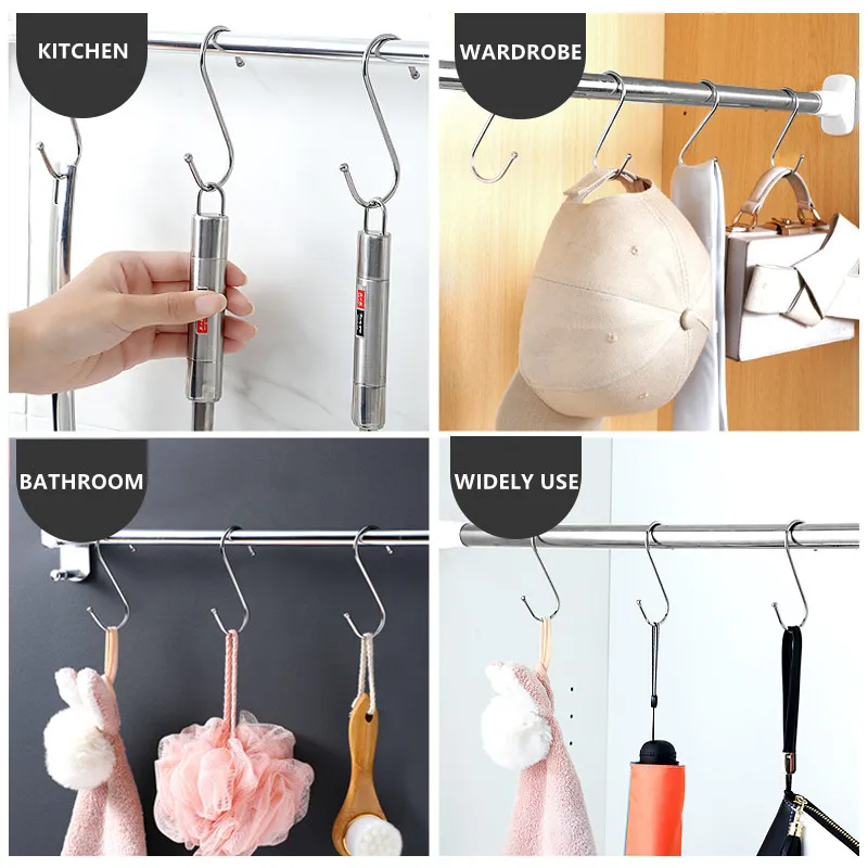 10Pcs S-Shape Hook Stainless Steel Clothes Bags Towels Plants Hanging Rack Multi-function Kitchen Bedroom Railing S Hanger Hook