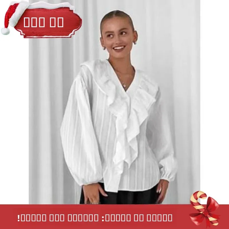 French Pure Cotton V-ne irt Women's Commute Sle Long Sve oulder Paded Regular Thin Color  Not Easy to De...