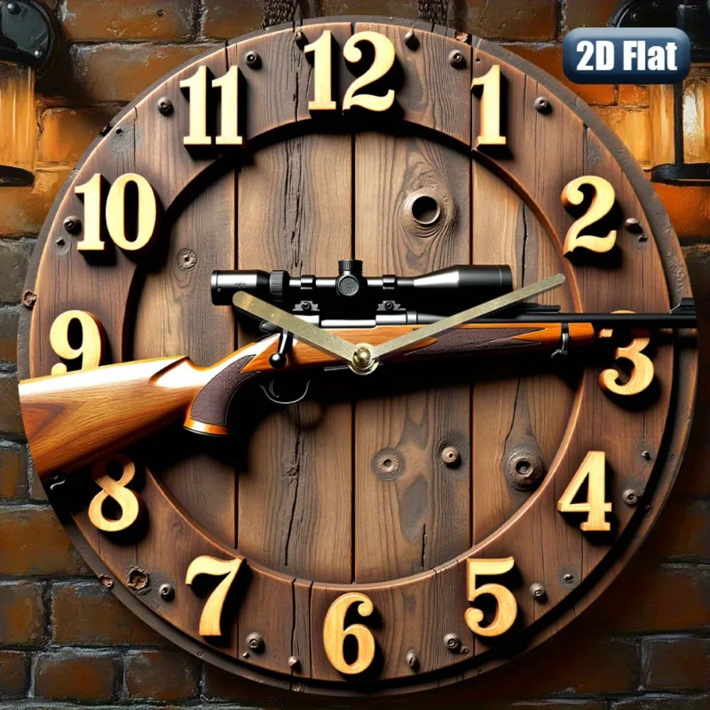 metal sign 2D flat  Winchester Rifle & Ammo Design Silent Non-Ticking Wall Clock metal sign  - Rustic Gun Decor