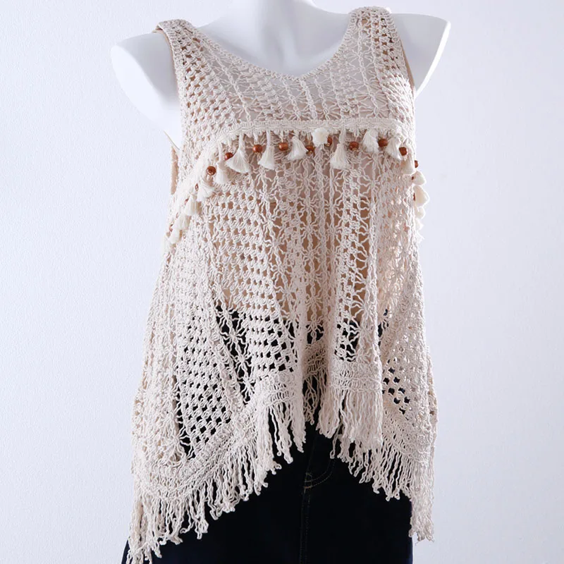 Boring Honey Jacquard Knitted Vest with National Style Women's Summer Design Sense Small Bohemian chic hollow Sleeveless Top